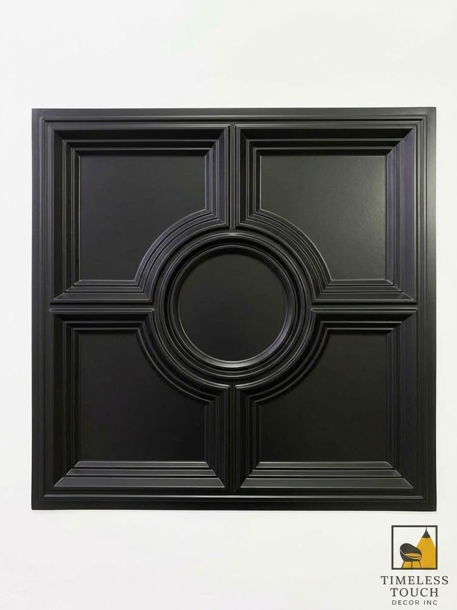 Black Circular Design 3D Ceiling Panel – 2×2 Feet