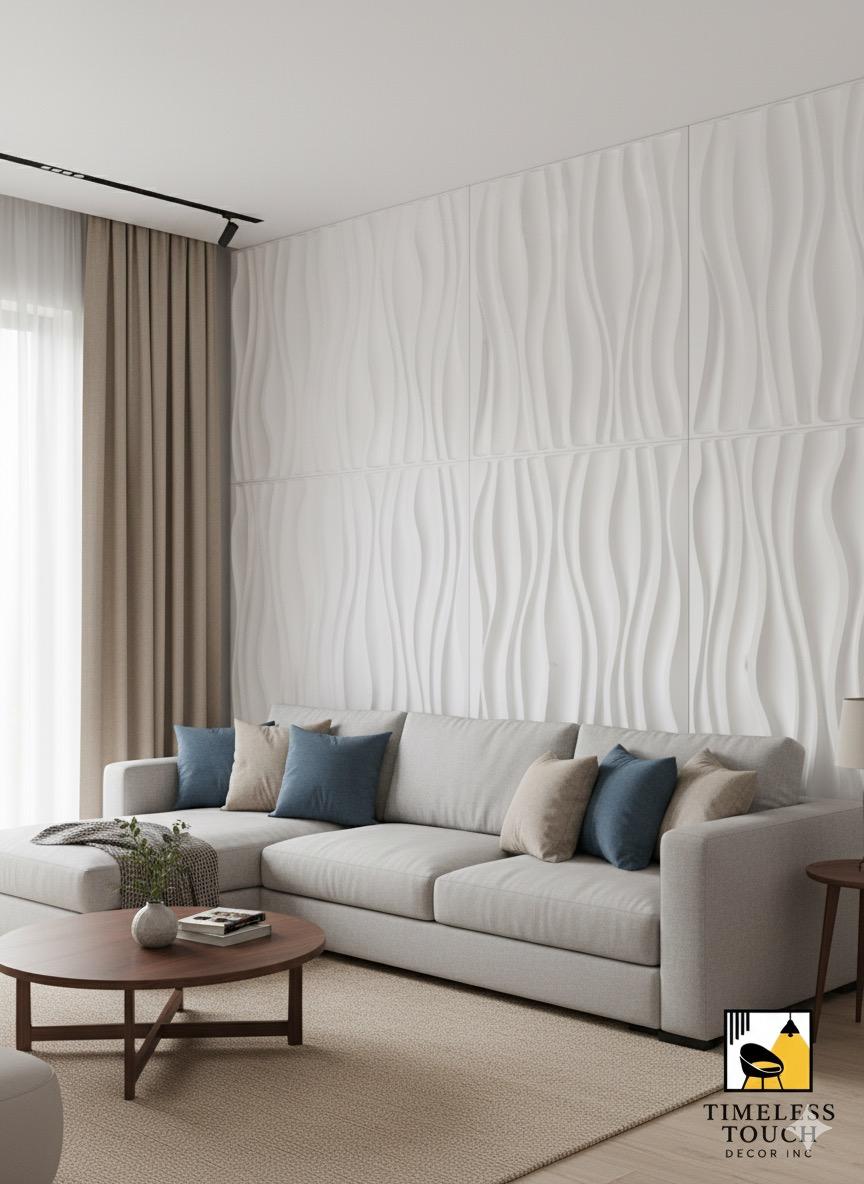 3D White Diagonal Flow / Wave Sculpted Wall Panel