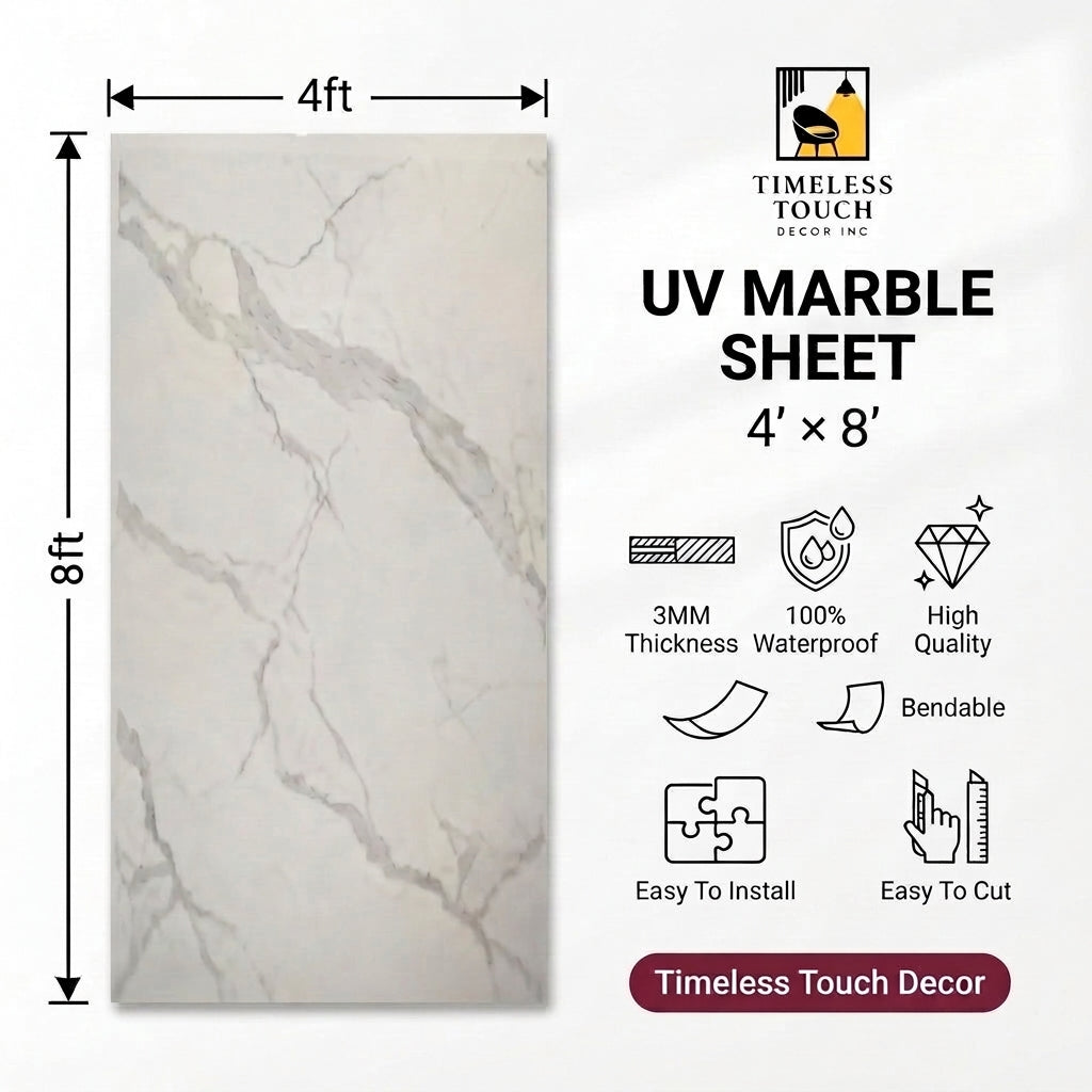 Carrara White UV Marble Sheet 4 x 8 fts