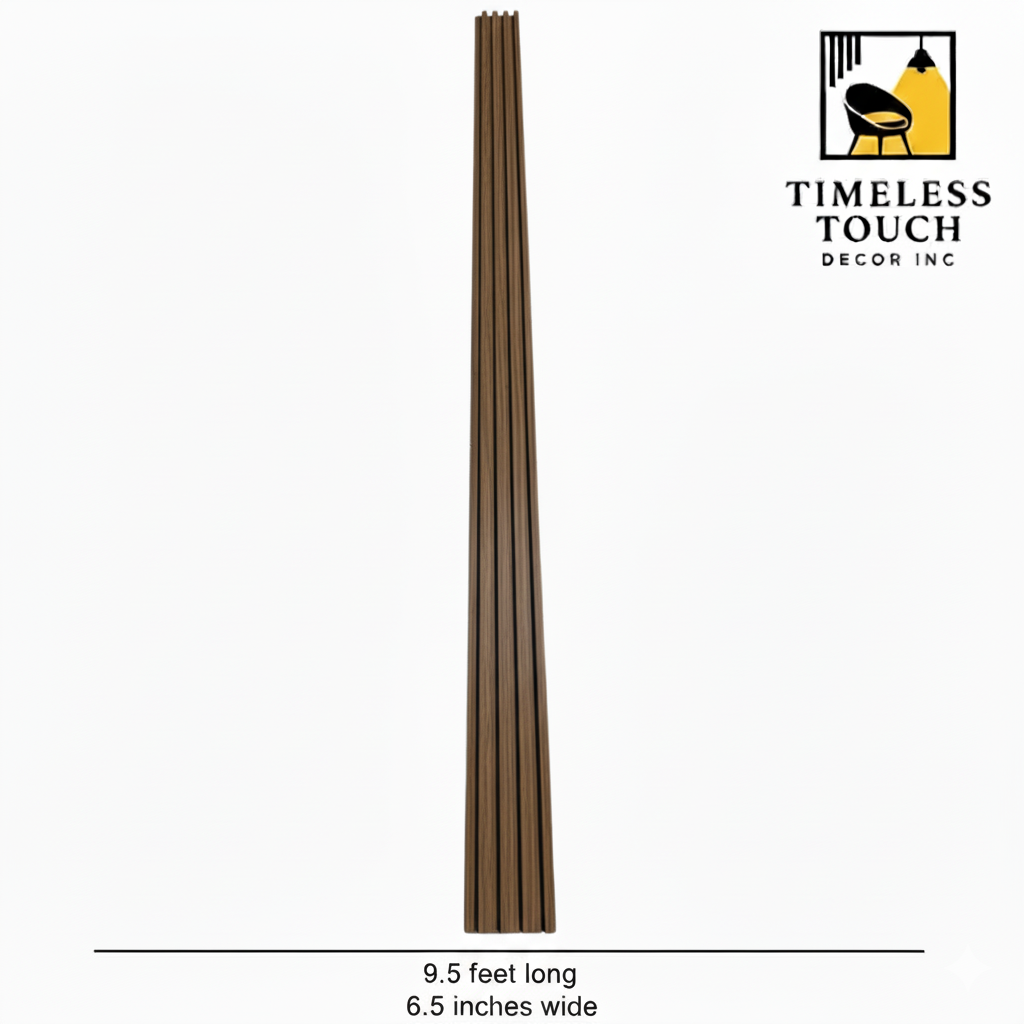 3D Fluted Wall Panel - Classic Brown Faux Oak Wood Grain (Vertical Slats)