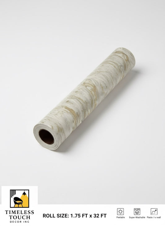 Luxury White & Gray Marble Peelable Wallpaper with Gold Veins (1.75 FT x 32 FT Roll)