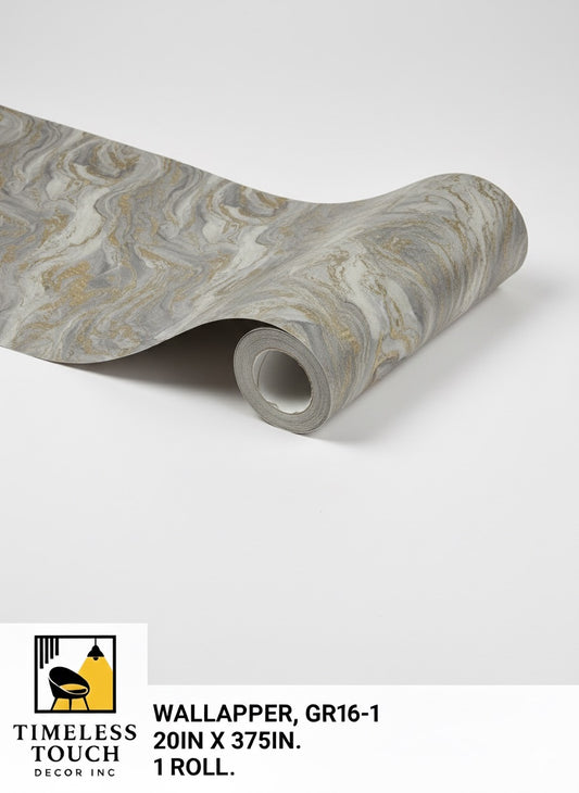 Luxury Geometric Mosaic Wallpaper with Metallic Outline (Gray Marble Texture)