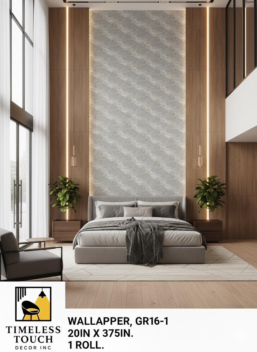 Luxury Geometric Mosaic Wallpaper with Metallic Outline (Gray Marble Texture)