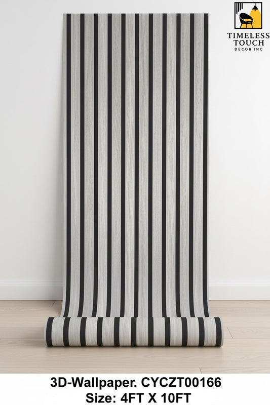 3D Light Oak Slat Wall Wallpaper (Modern Vertical Wood Look - 4 FT x 10 FT)