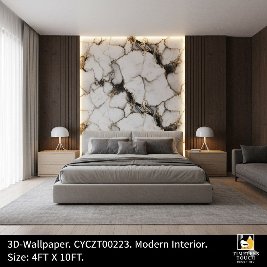 3D Classic White Carrara Marble Wallpaper (4 FT x 10 FT Panel)