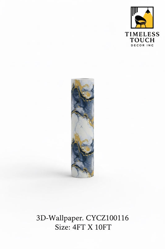 3D High-Contrast White Marble Wallpaper with Black & Gold Veins (4 FT x 10 FT Panel)
