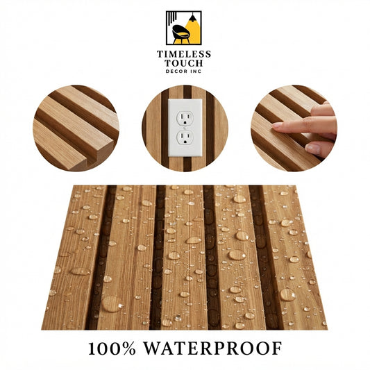 3D Fluted Wall Panel - Golden Oak Faux Wood Grain (Vertical Slats)