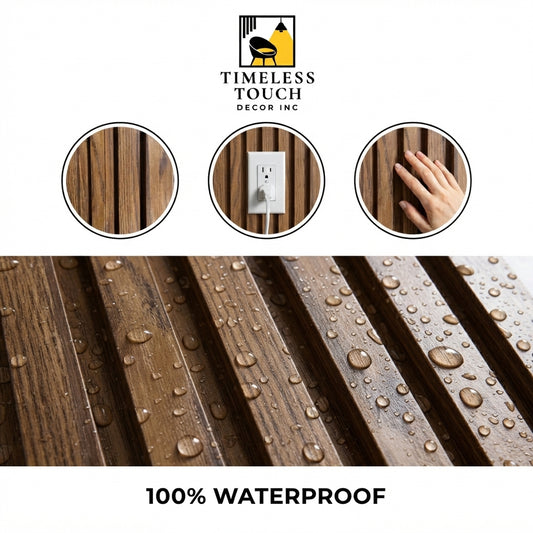 3D Fluted Wall Panel - Classic Brown Faux Oak Wood Grain (Vertical Slats)