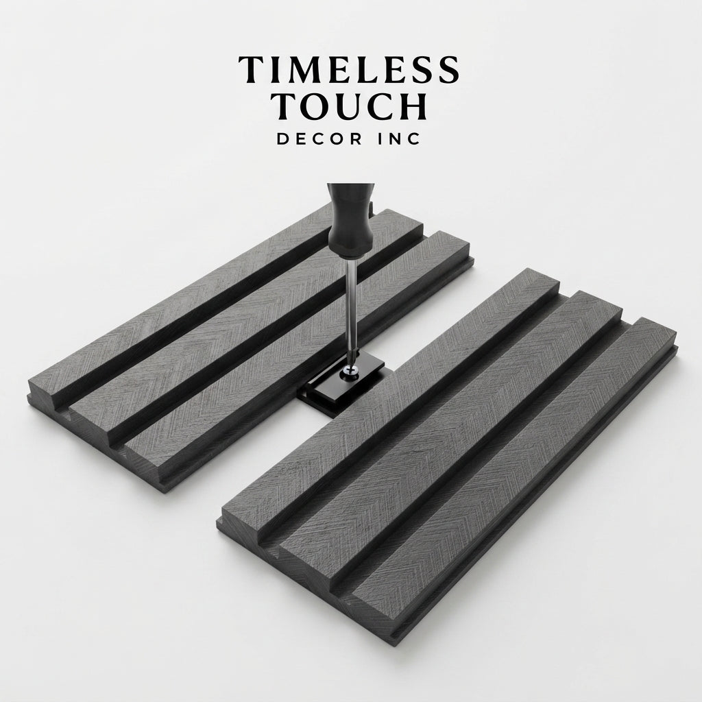 3D Fluted Wall Panel - Chevron Charcoal Faux Wood Slats