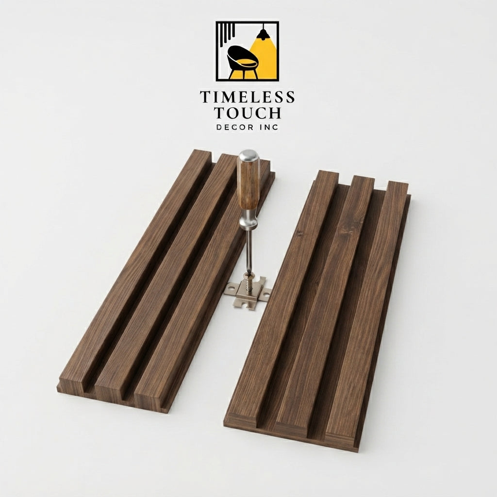 3D Fluted Wall Panel - Rustic Walnut Faux Wood Grain (Vertical Slats)