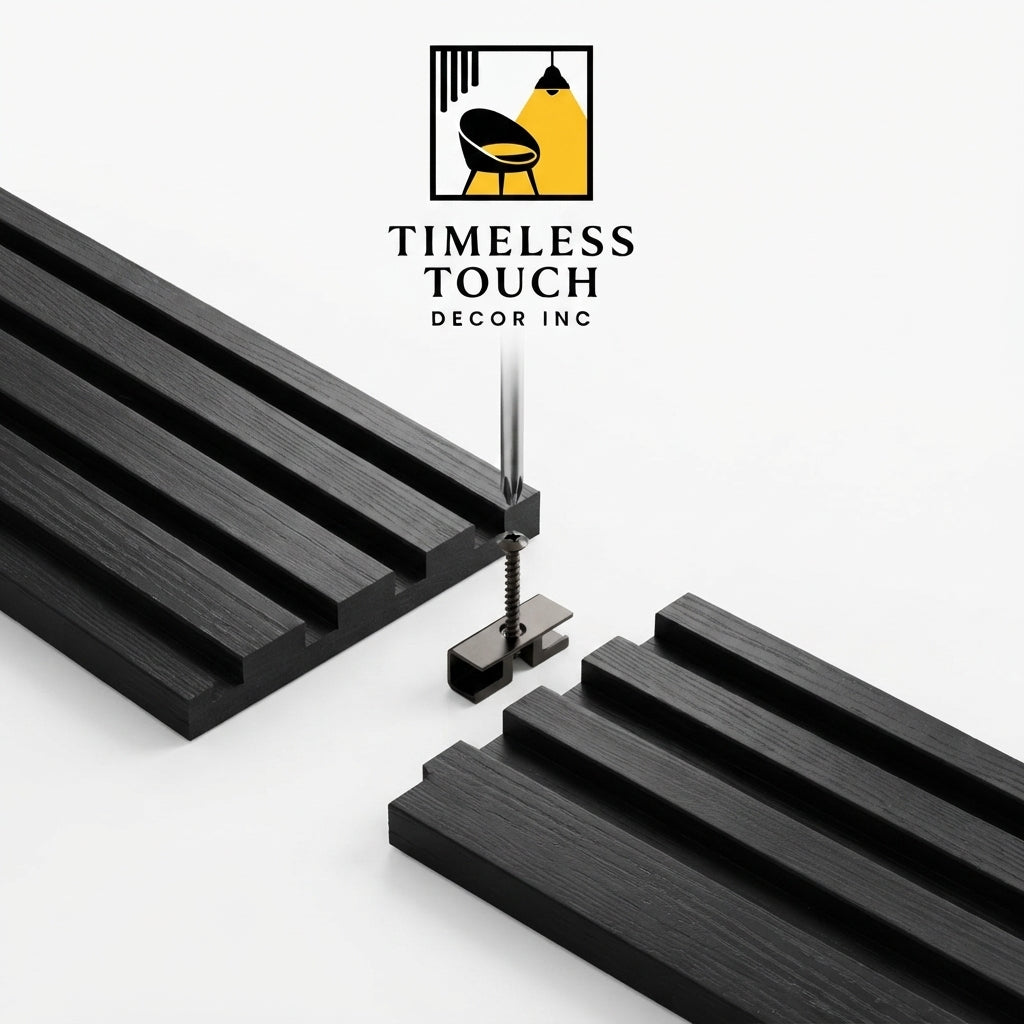 3D Fluted Wall Panel - Deep Charcoal Black Faux Wood Grain (Vertical Slats)