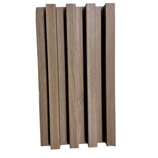 3D Fluted Wall Panel - Light Taupe Faux Wood Grain (Vertical Slats)
