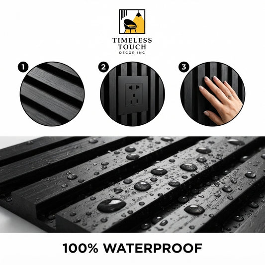 3D Fluted Wall Panel - Deep Charcoal Black Faux Wood Grain (Vertical Slats)