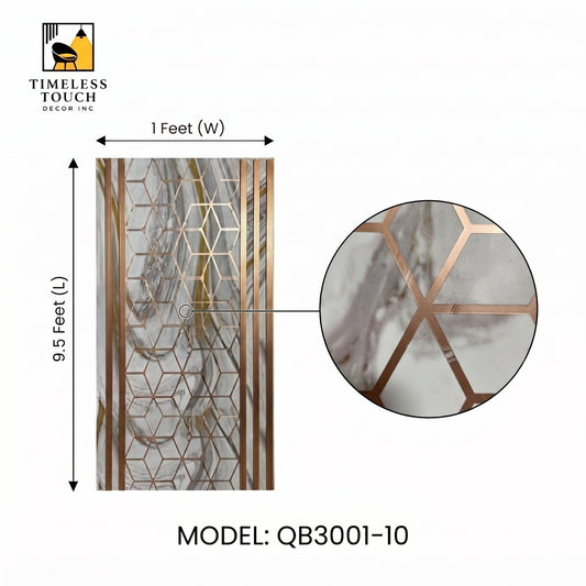 (White Marble with Copper / Rose Gold Geometric Panel)