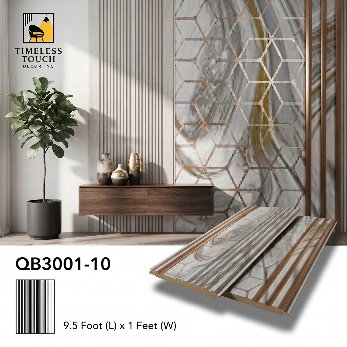 (White Marble with Copper / Rose Gold Geometric Panel)