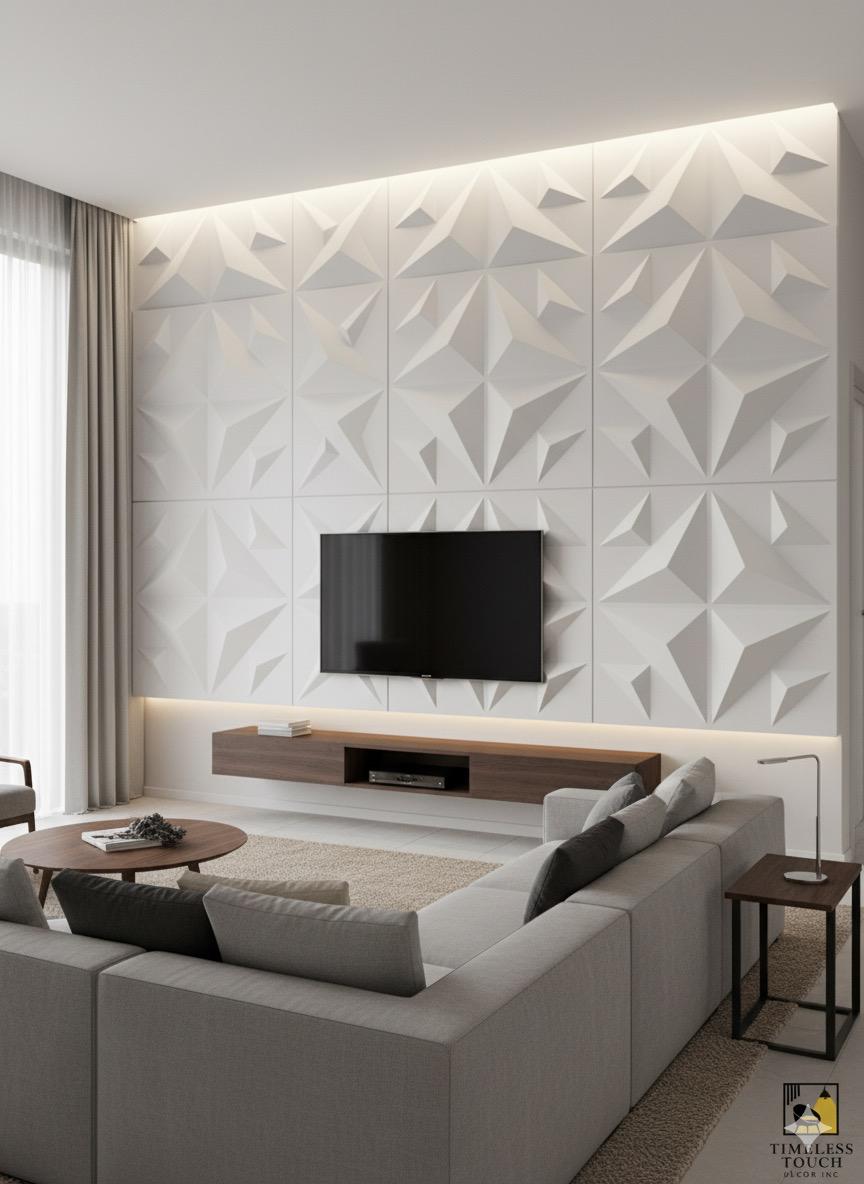 3D White Convex Cushion Geometric Wall Panel (Padded / Quilted Effect)