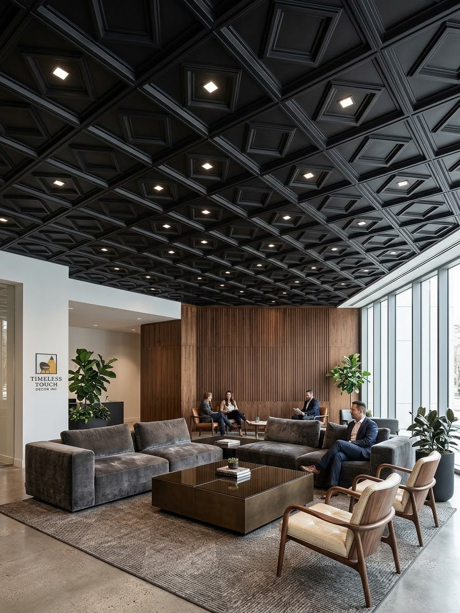 Black Diamond Geometric 3D Ceiling Panel – 2×2 Feet