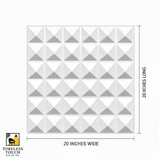 3D White Uniform Pyramid Geometric Wall Panel (Acoustic Style)