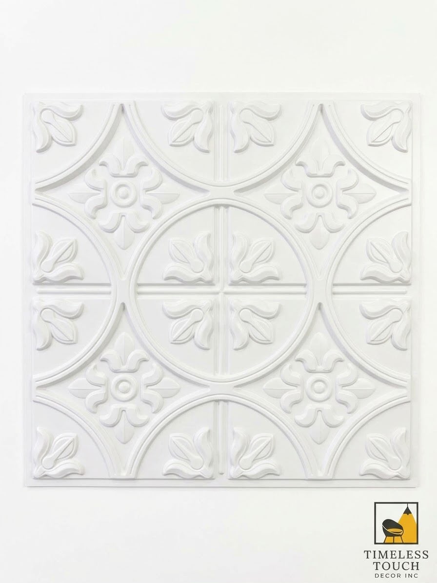 White 3D Floral Decorative Ceiling Panel – 2 × 2 Feet