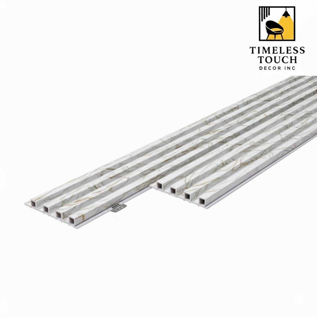 Luxury White Fluted Wall Panel with Metallic Gold Veining (Marble Effect)