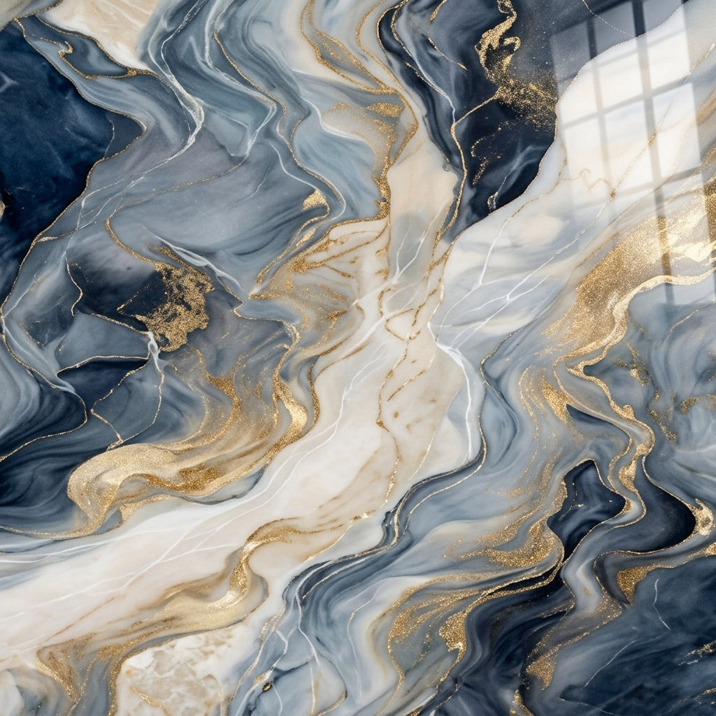 Luxury Blue & Gold UV Marble Sheet (9ft x 4ft)