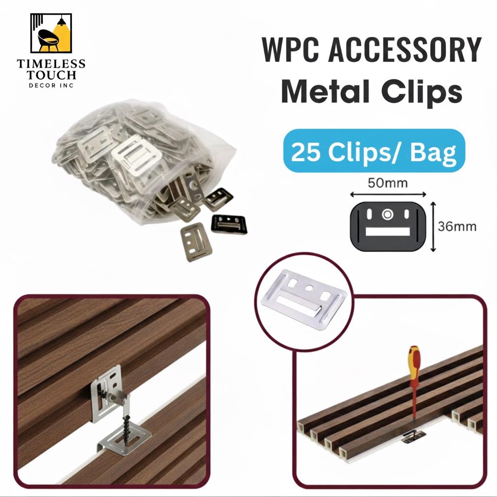 WPC Panel Hidden Installation Metal Clips (25 Clips/Bag) - 50mm x 36mm