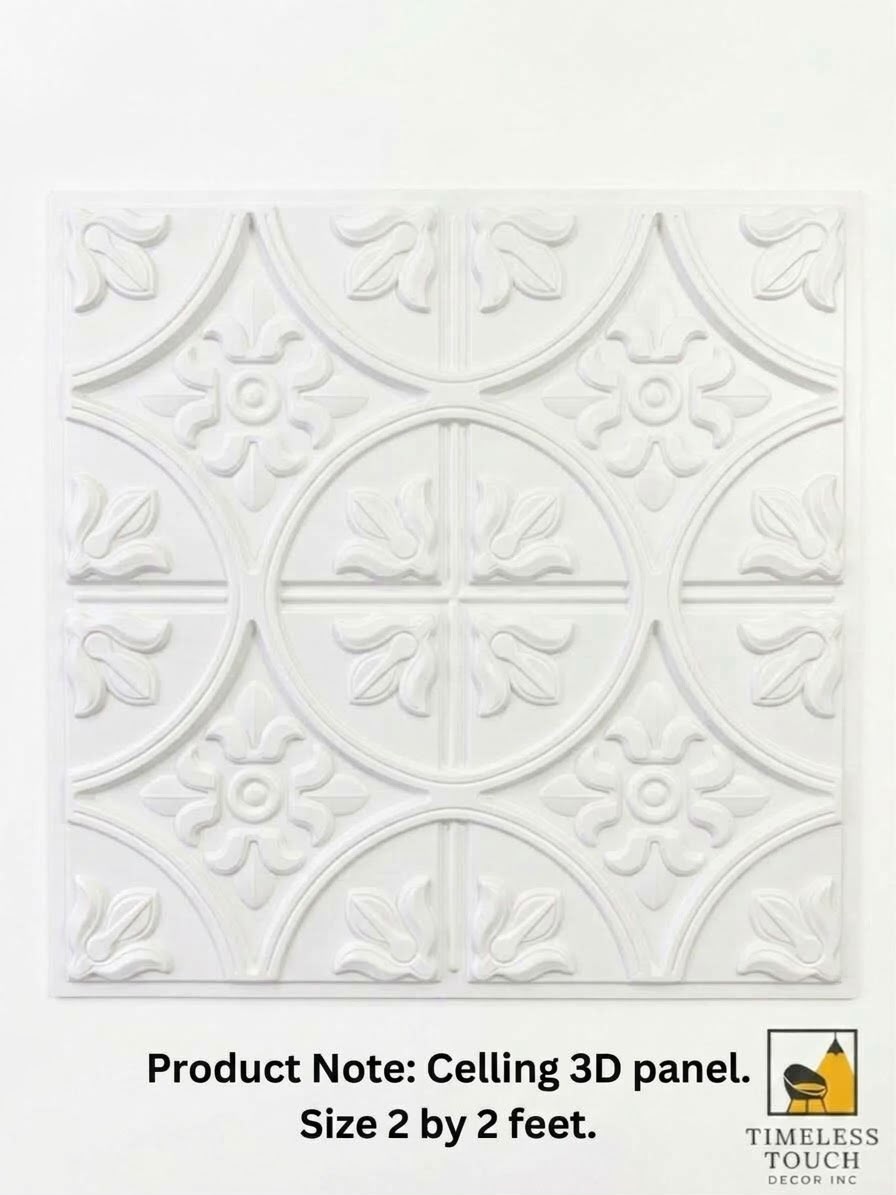 White 3D Floral Decorative Ceiling Panel – 2 × 2 Feet