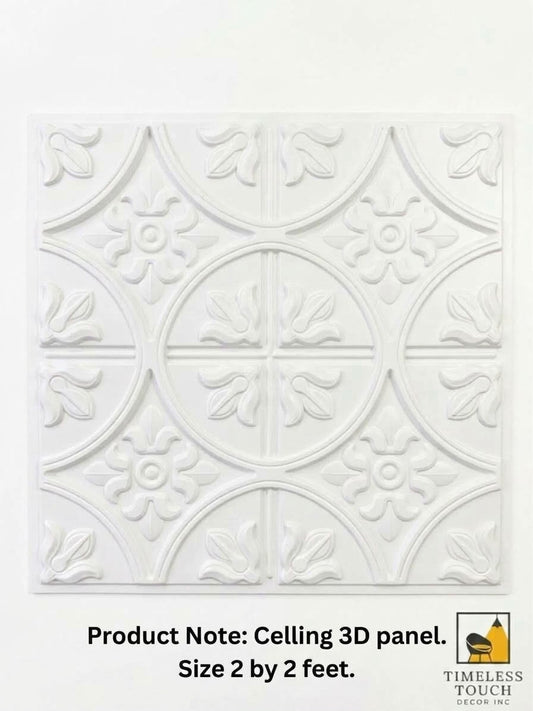 White 3D Floral Decorative Ceiling Panel – 2 × 2 Feet