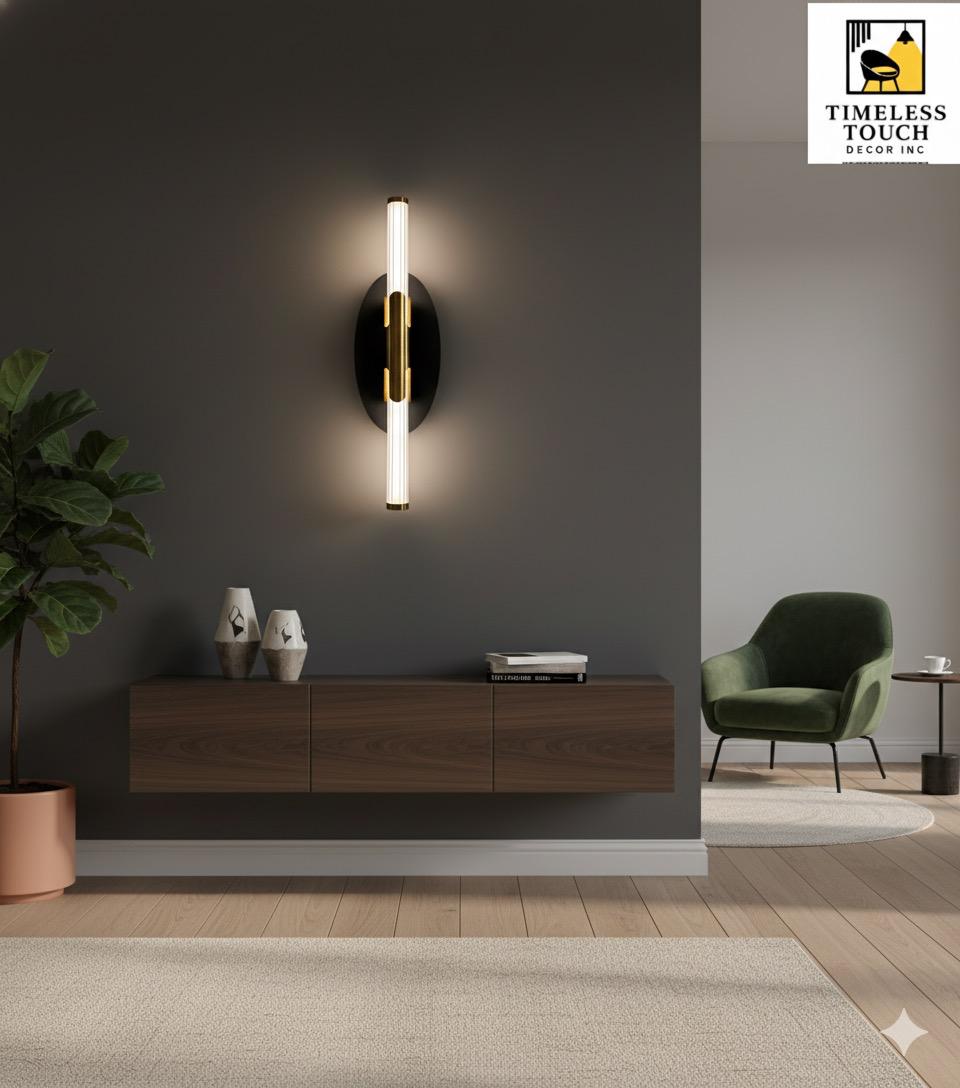 Modern Black & Gold LED Wall Sconce (Single Ring Crystal Effect)