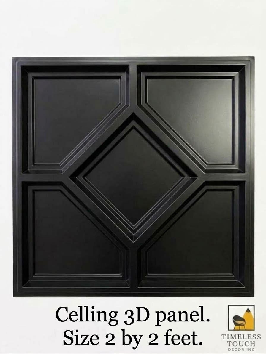 Black Diamond Geometric 3D Ceiling Panel – 2×2 Feet