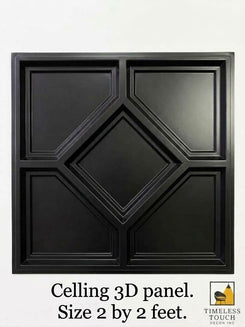 Black Diamond Geometric 3D Ceiling Panel – 2×2 Feet