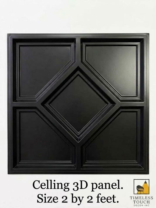 Black Diamond Geometric 3D Ceiling Panel – 2×2 Feet