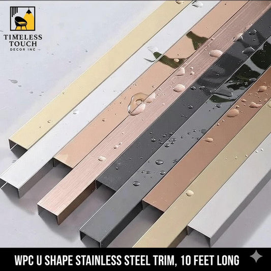 10 FT WPC U-Shape Stainless Steel Look Trim (Multi-Color Edge Cap)