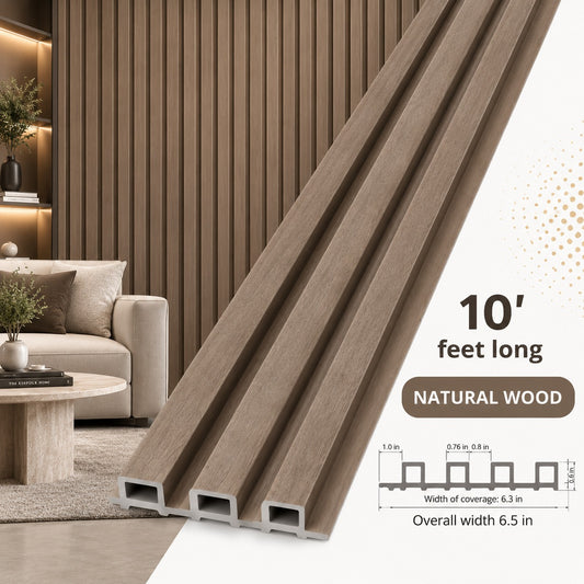 3D Fluted Wall Panel - Light Taupe Faux Wood Grain (Vertical Slats)