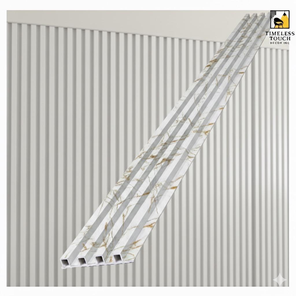 Luxury White Fluted Wall Panel with Metallic Gold Veining (Marble Effect)
