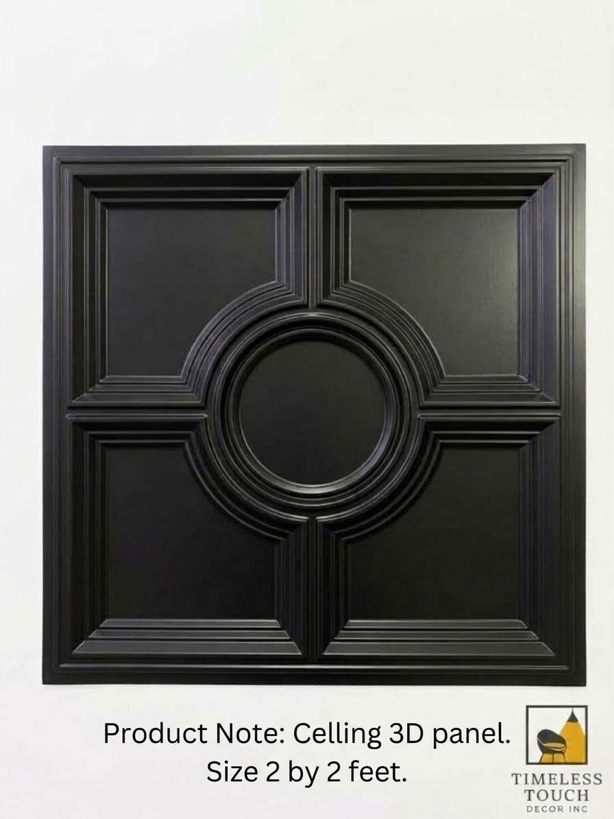 Black Circular Design 3D Ceiling Panel – 2×2 Feet