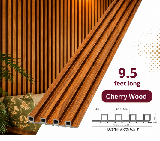 Cherry Wood WPC Fluted Wall Panel – 9 FT Decorative Waterproof Interior Wall Cladding