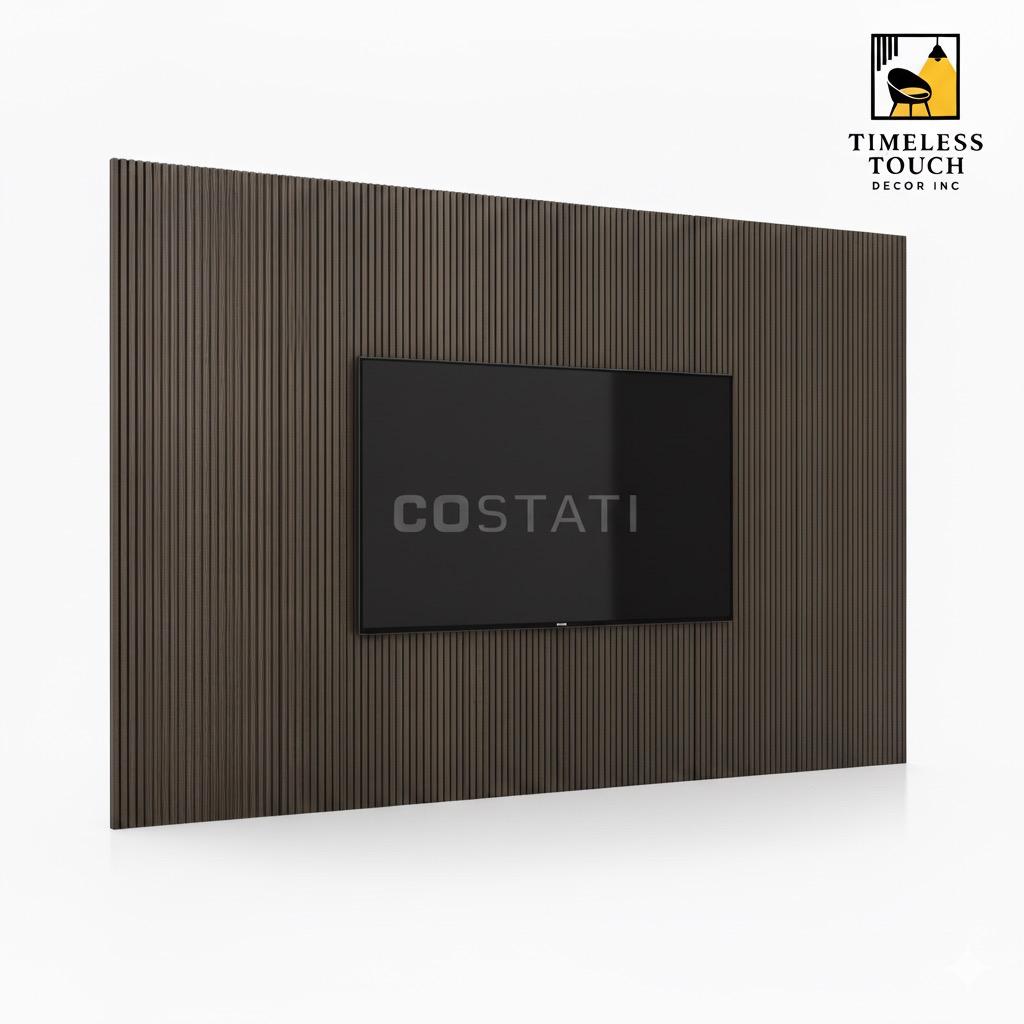 95" Faux Walnut Wood Grain Slat Wall Panel (Medium Brown / Acoustic Style)