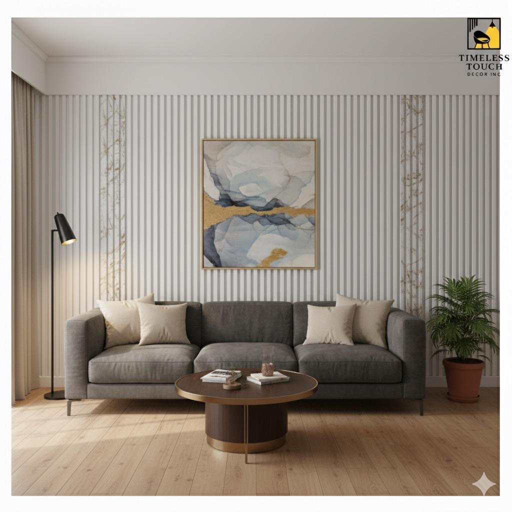 Luxury White Fluted Wall Panel with Metallic Gold Veining (Marble Effect)