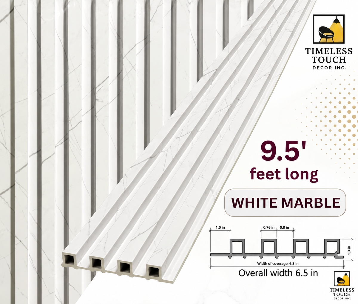 White Wood WPC Fluted Wall Panel – 9 FT Decorative Waterproof Interior Wall Cladding