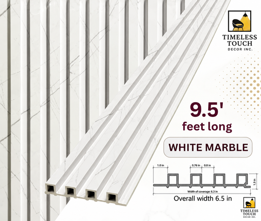 White Wood WPC Fluted Wall Panel – 9 FT Decorative Waterproof Interior Wall Cladding