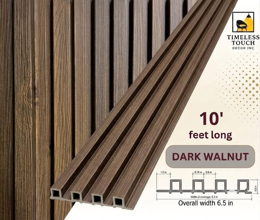 3D Fluted Wall Panel - Rustic Walnut Faux Wood Grain (Vertical Slats)