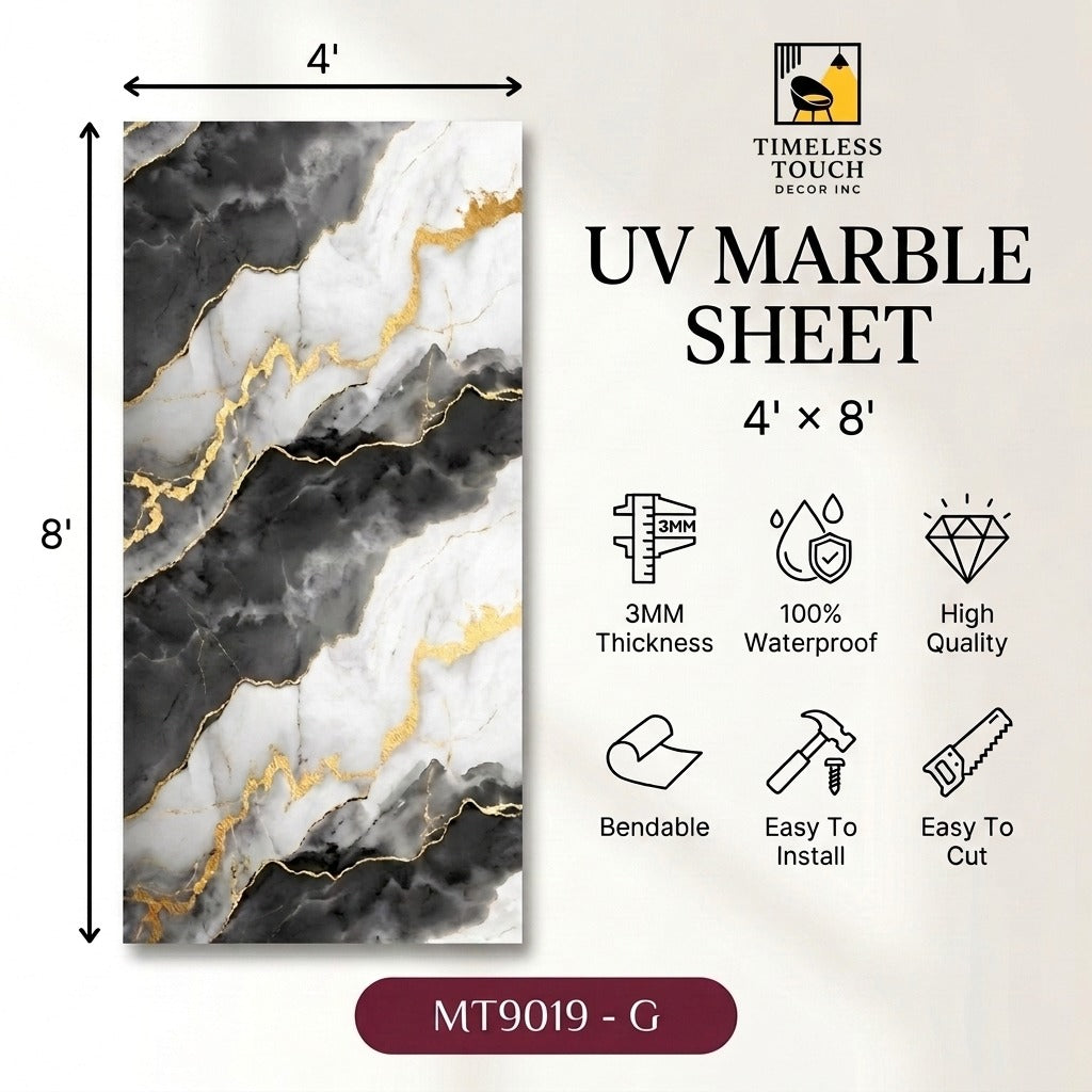UV Marble Sheet 4' × 8' – 3mm Thickness, MT9019-G