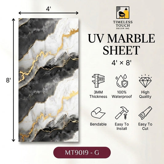 UV Marble Sheet 4' × 8' – 3mm Thickness, MT9019-G