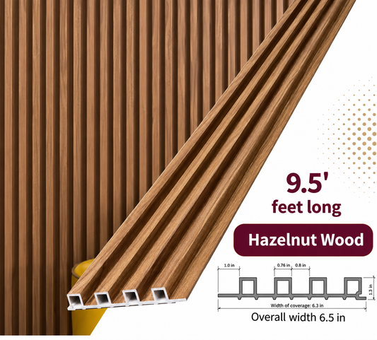 Hazelnut Wood WPC Fluted Wall Panel – 9 FT Decorative Waterproof Interior Wall Cladding