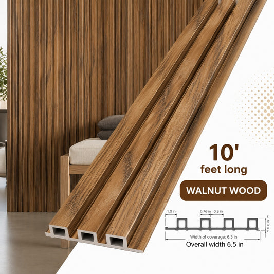 3D Fluted Wall Panel - Classic Brown Faux Oak Wood Grain (Vertical Slats)