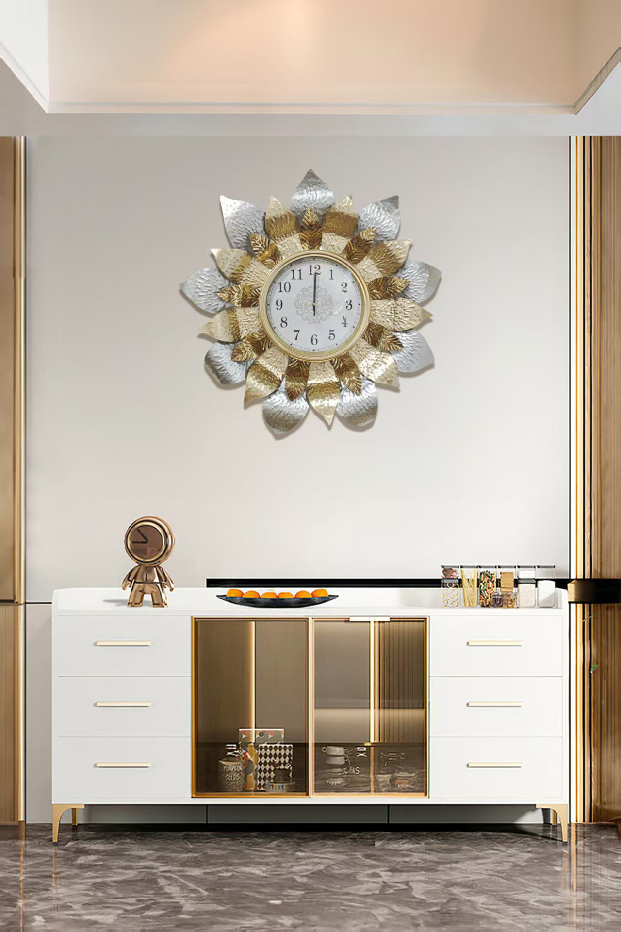 Large Multi-Tone Metallic Flower Wall Clock