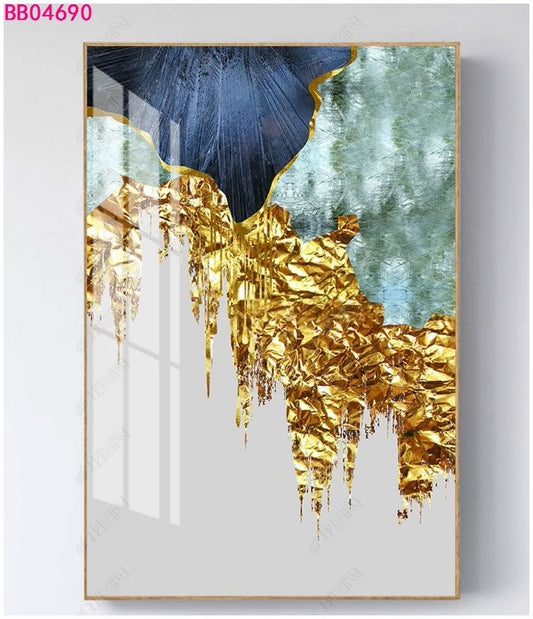 Abstract Blue, Teal, and Gold Foil Canvas Wall Art