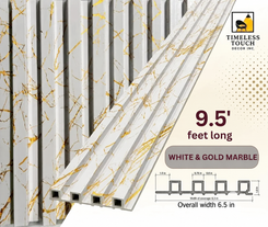 Luxury White Fluted Wall Panel with Metallic Gold Veining (Marble Effect)