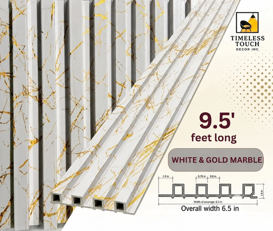 Luxury White Fluted Wall Panel with Metallic Gold Veining (Marble Effect)